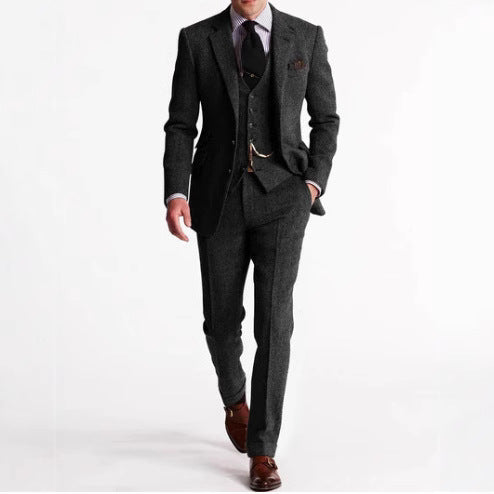 Men’s Herringbone Slim-Fit Three-Piece Suit