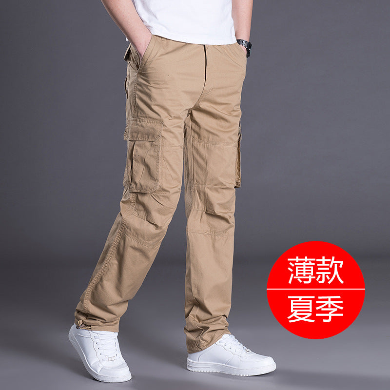 Spring/Autumn/Summer multi-pocket work pants for men, loose plus-size outdoor sports long pants, pure cotton workwear casual pants