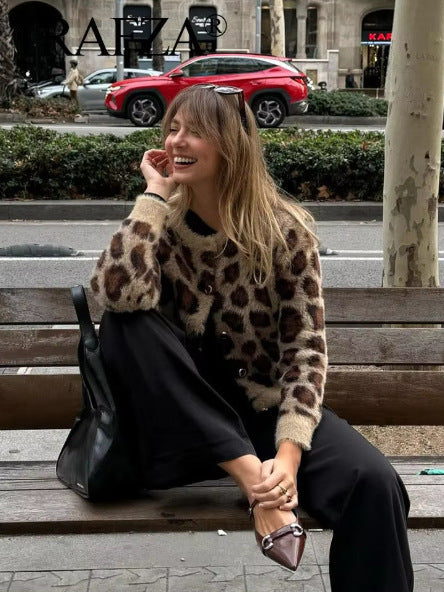 Women's Leopard Print Knit Jacket