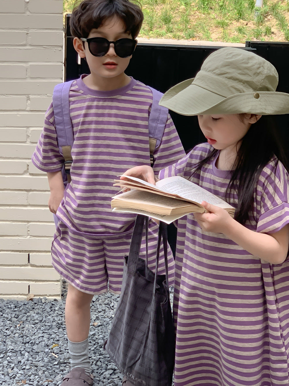 Kids' Striped T-Shirt, Skirt and Shorts Outfit