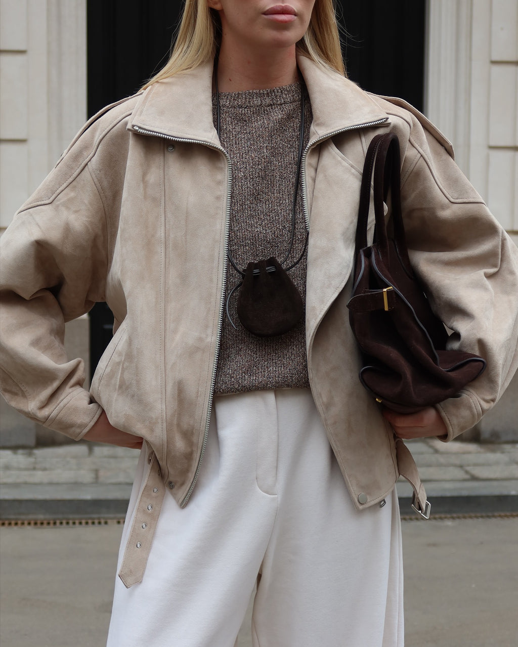 Suede Slouchy Utility Bomber Jacket
