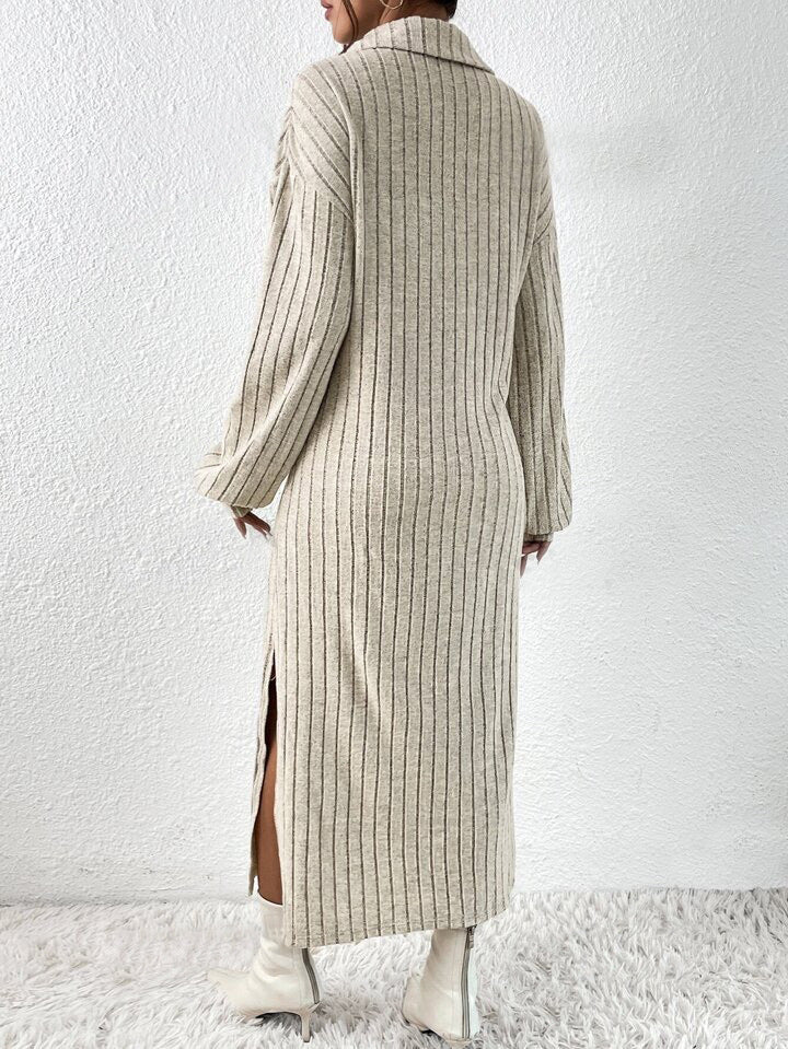 Polo Collar Ribbed Knit Dress