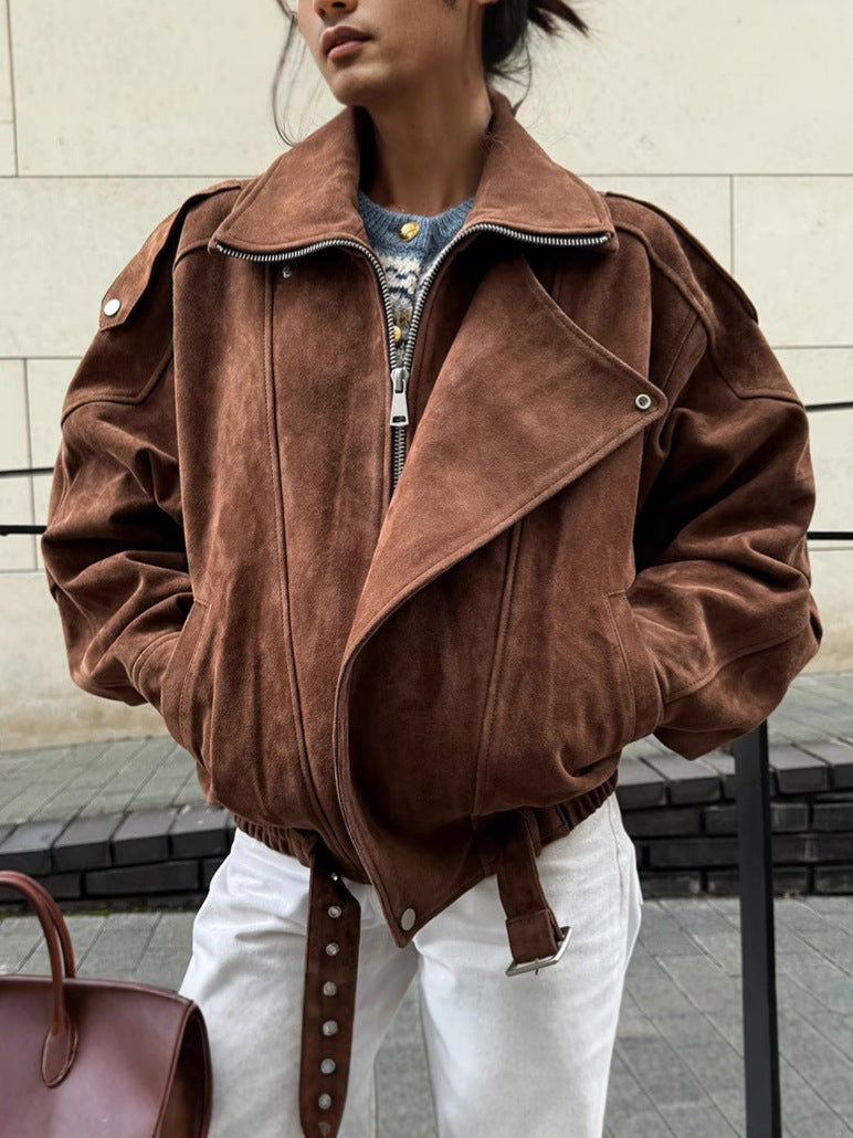 Suede Slouchy Utility Bomber Jacket