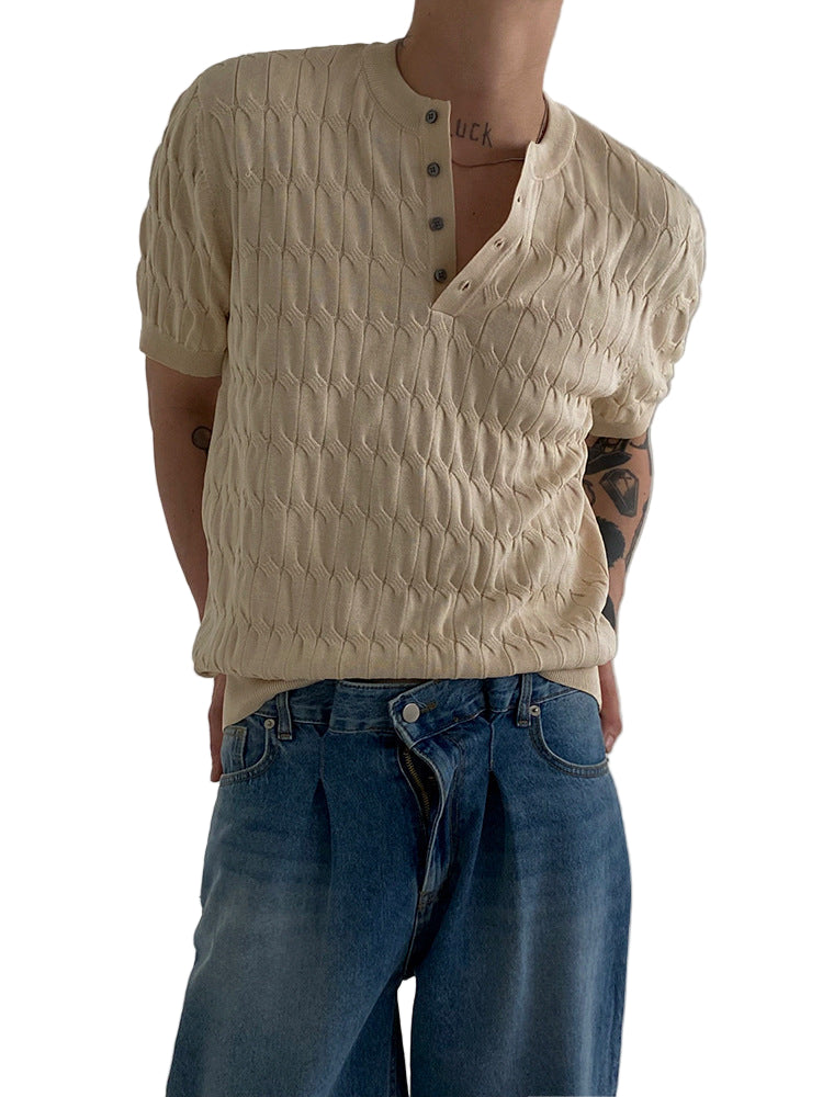 Textured Knit Henley Short-Sleeve