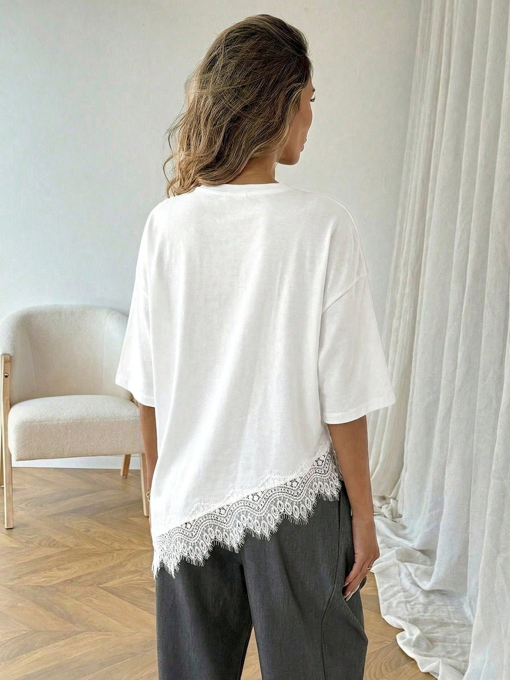 Premium Asymmetric Lace Hem Tee