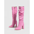 Wrinkled Pointed-Toe Block-Heel Tall Boots