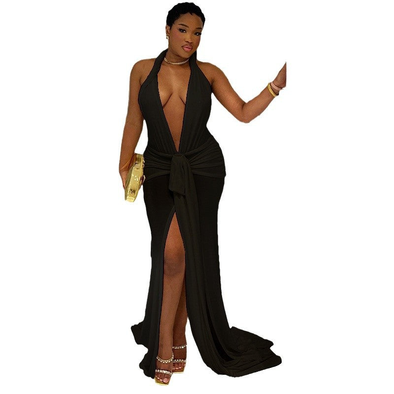 Halter Backless Slit Maxi Dress