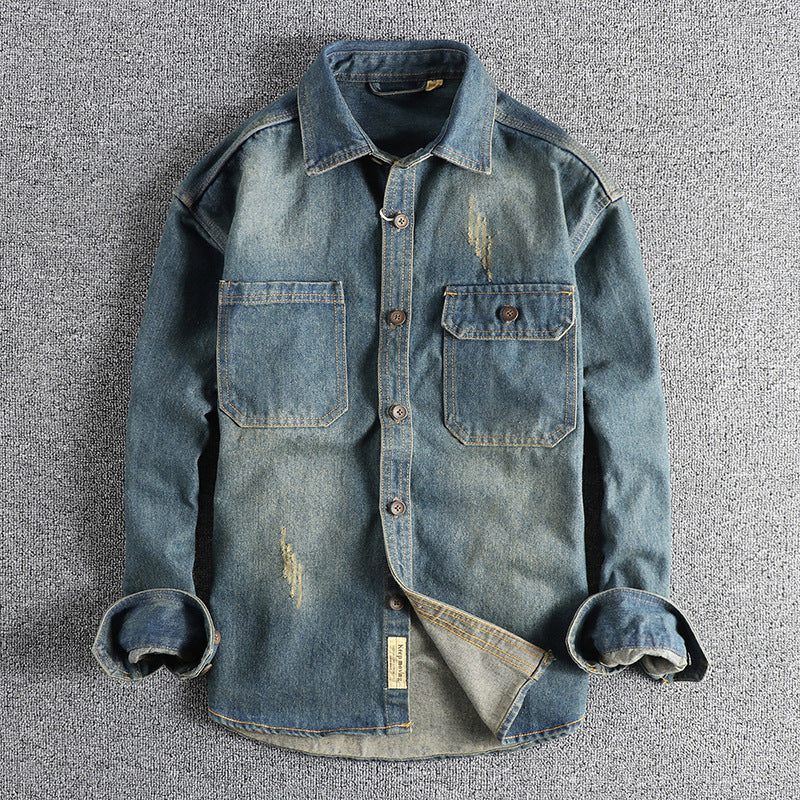 Heavyweight Distressed Denim Overshirt
