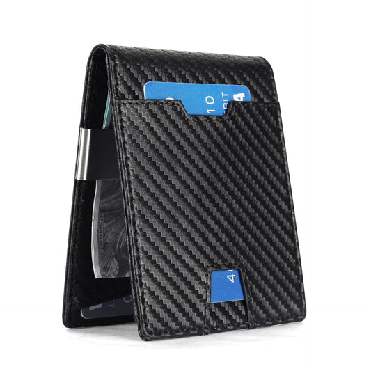 Cross-border hot carbon fiber wallet dollar clip anti-theft brush spot men's wallet genuine leather genuine soft men's wallet