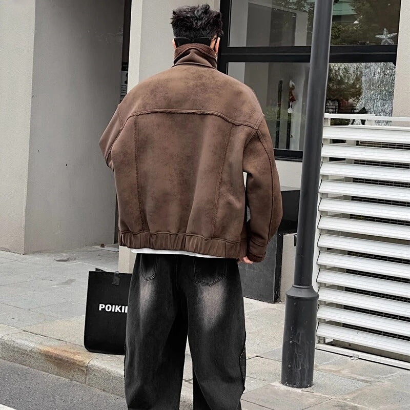 Retro Shearling-Lined Bomber Jacket