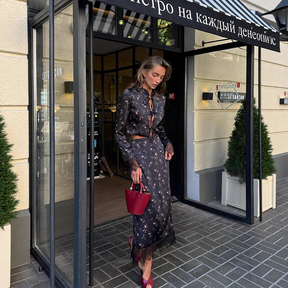 Floral Long-Sleeve Skirt Set