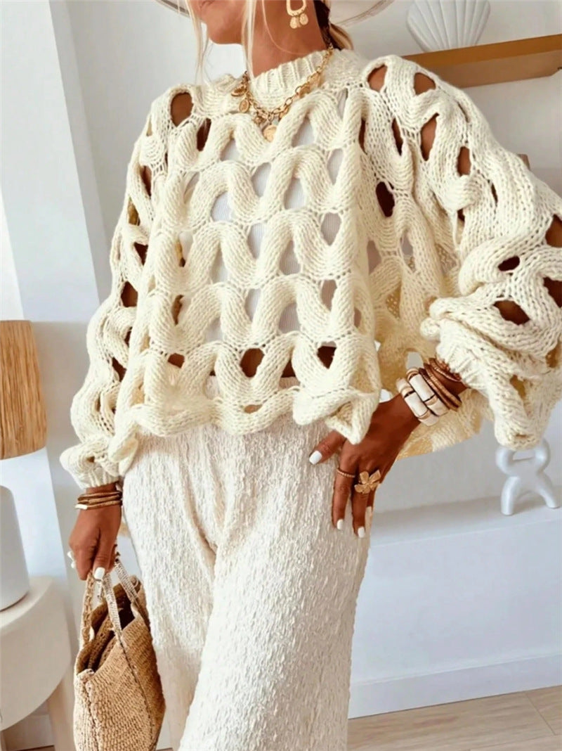 Openwork Wave Knit Pullover