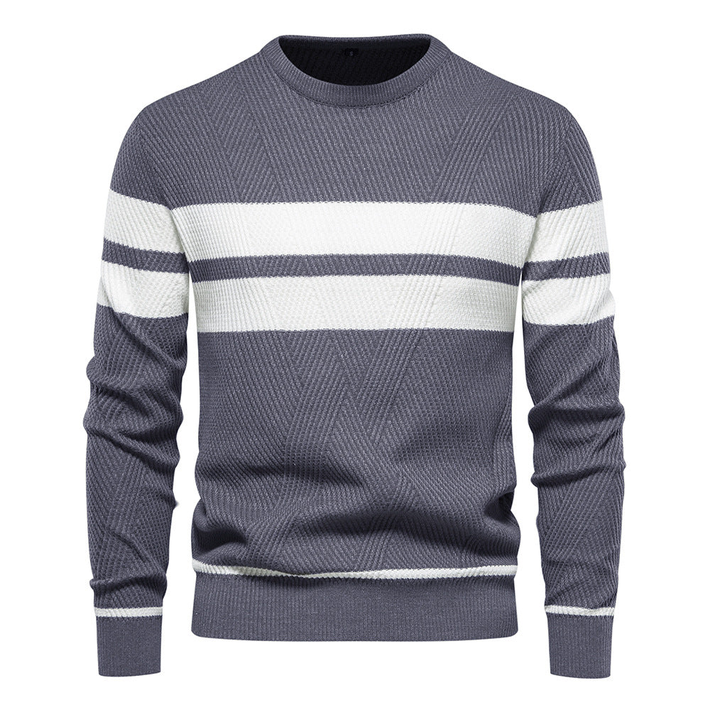 Spot autumn and winter men's casual striped men's sweater pullover color matching round neck men's European size sweater