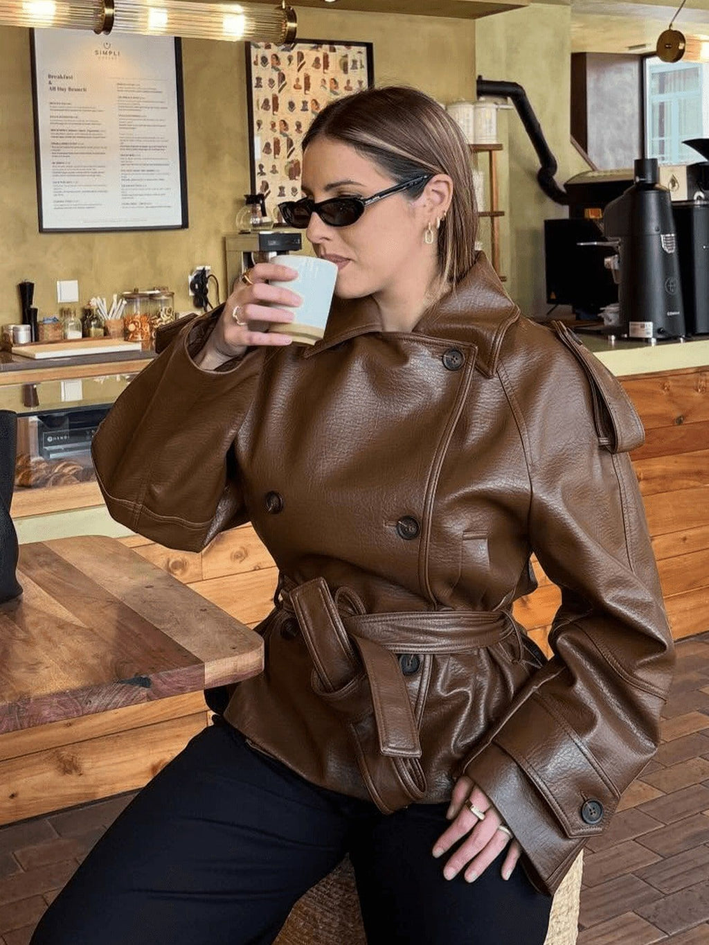 Women's Belted Faux Leather Moto Jacket