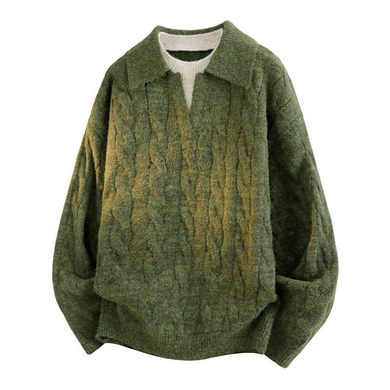 Vintage Cable-Knit Polo Sweater
