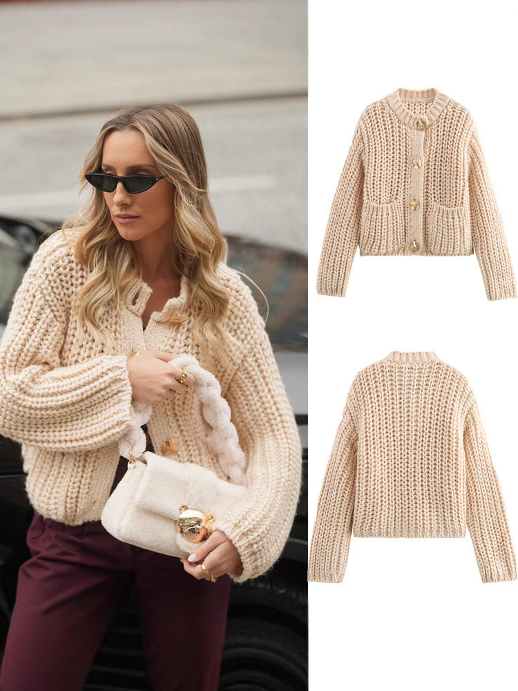 Women's Textured Knit Pocket Cardigan