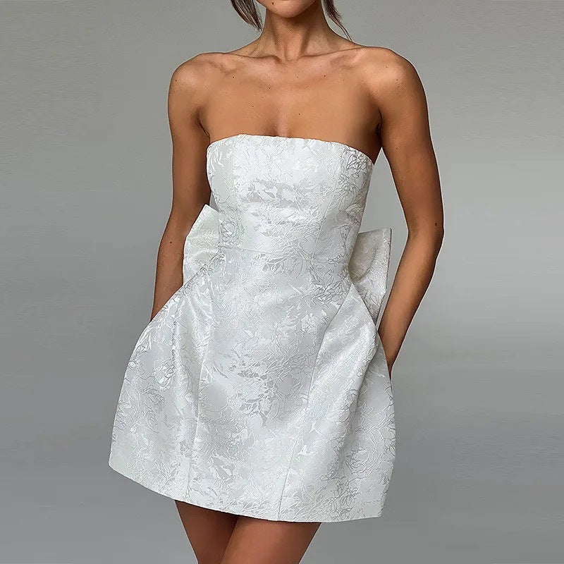 Bow Back Corset Jacquard Mini Dress