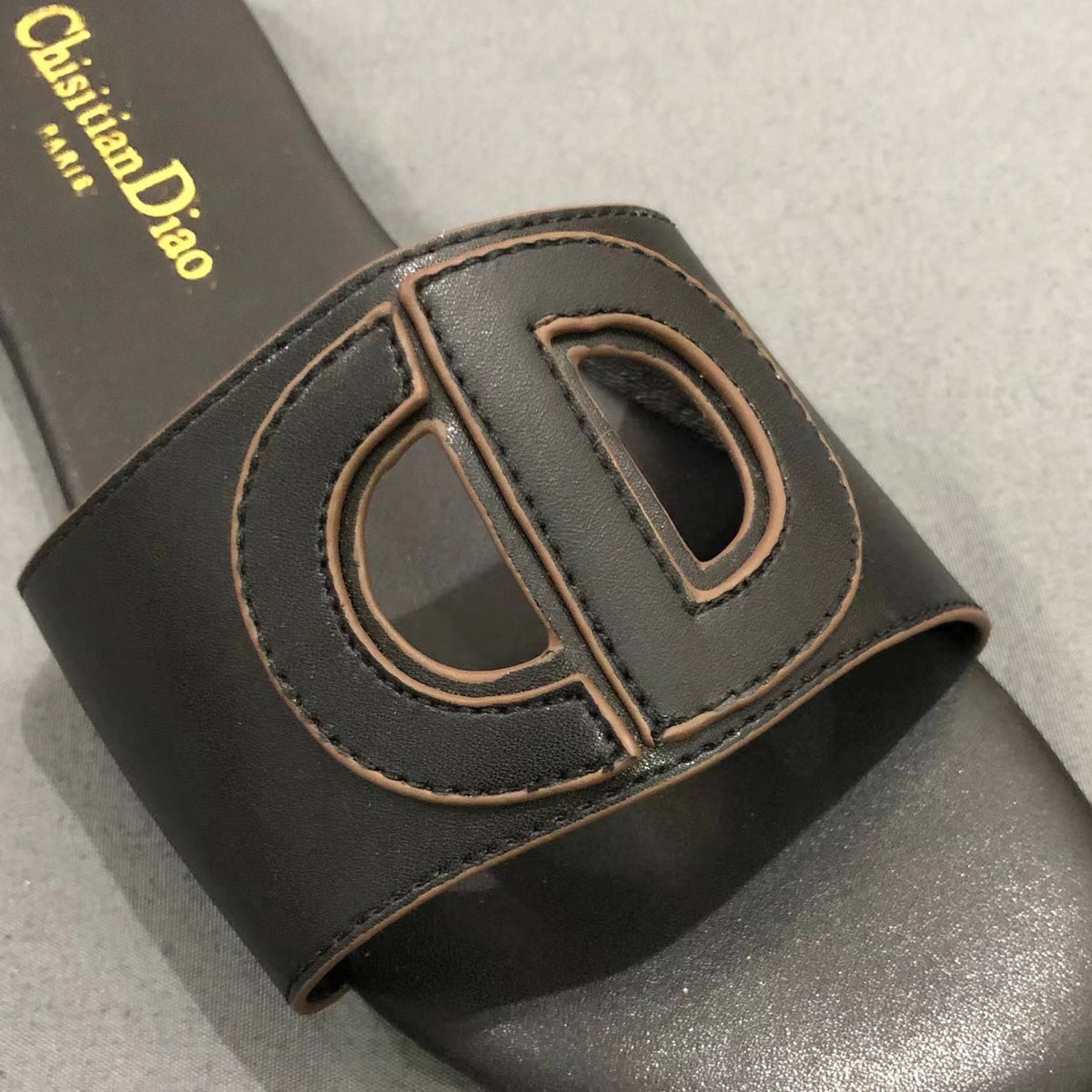 Cutout Buckle Leather Slides