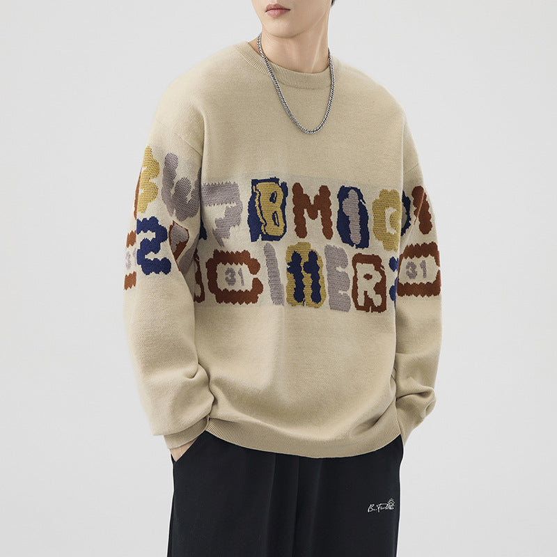 Intarsia Block Letter Oversized Knit