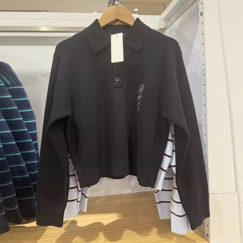 Striped Knit Polo Sweater