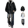 Three-piece jacket black + long white T-shirt + pants blue