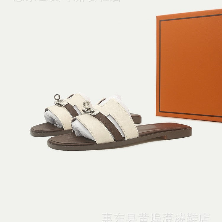 Lock-Buckle Slide Sandals