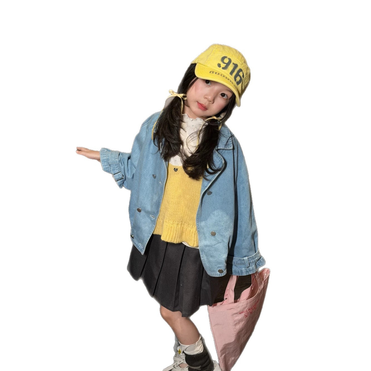 Girls' Double-Breasted Denim Jacket