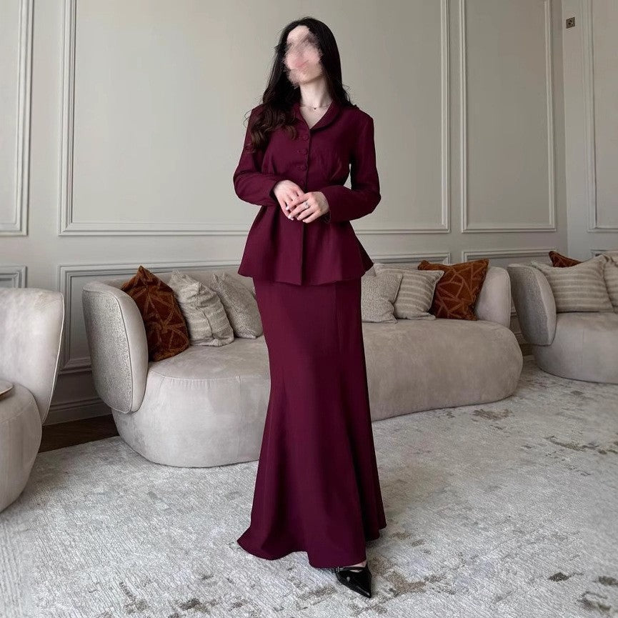 Sophisticated Peplum Blazer and Maxi Skirt Set