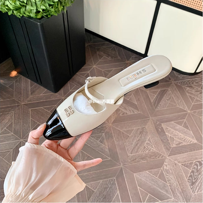 Colorblock Leather Kitten-Heel Mules