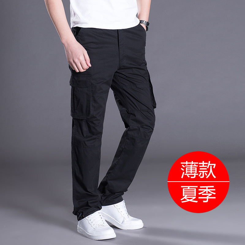 Spring/Autumn/Summer multi-pocket work pants for men, loose plus-size outdoor sports long pants, pure cotton workwear casual pants