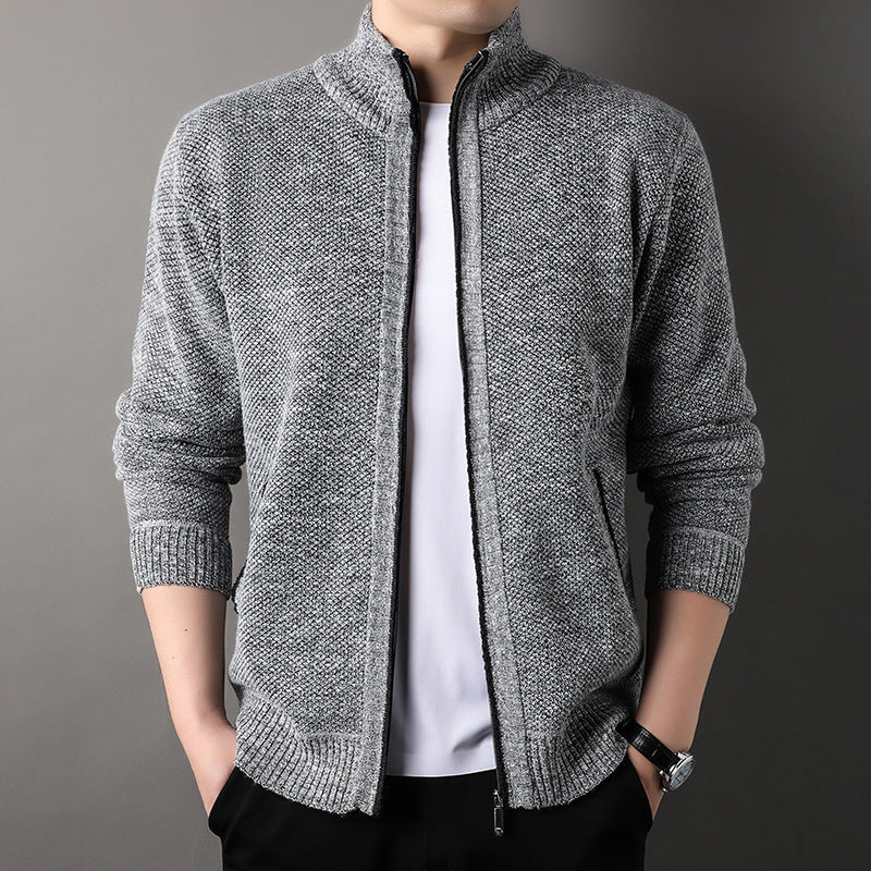 Men's winter new fleece thickened long-sleeved knitwear