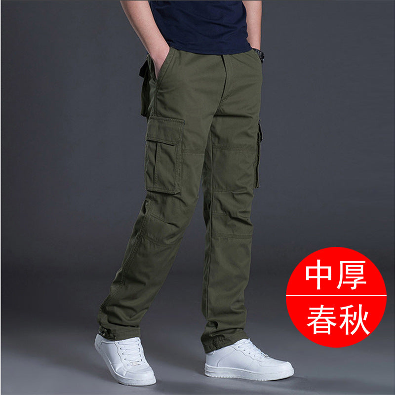 Spring/Autumn/Summer multi-pocket work pants for men, loose plus-size outdoor sports long pants, pure cotton workwear casual pants