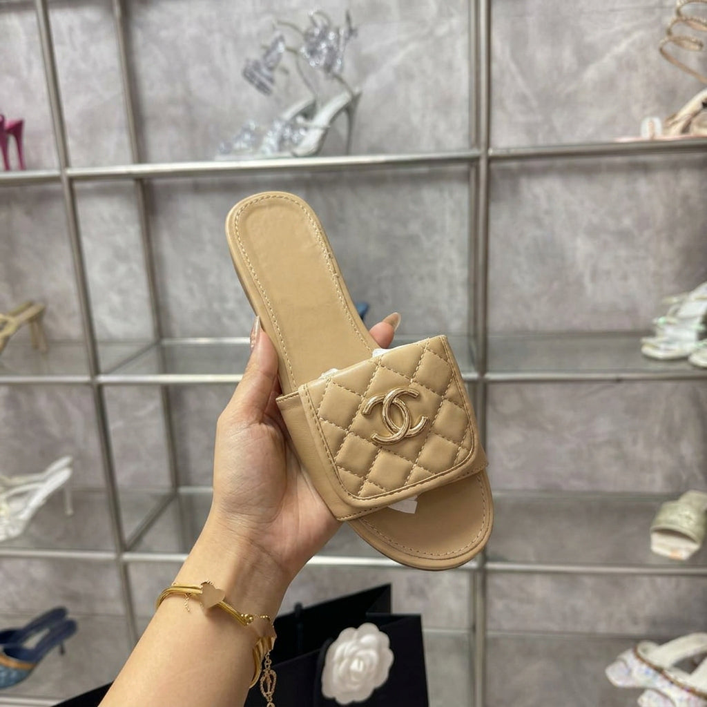 Crystal-Button Flat Sandals