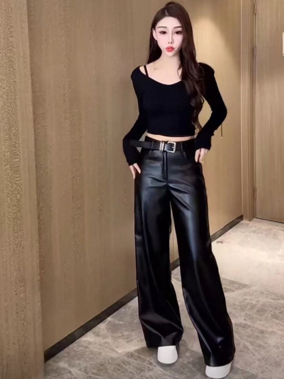 Leather-Look Wide-Leg Trousers