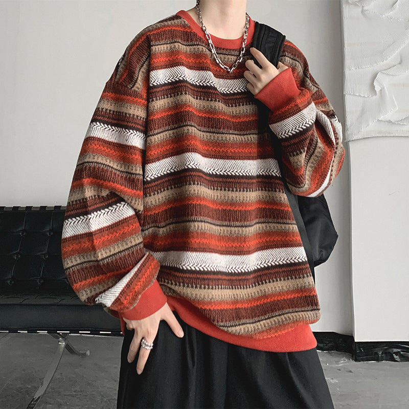 Retro Striped Oversized Pullover