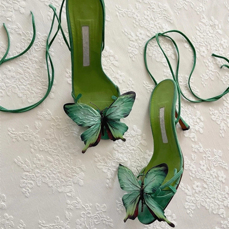 Floral Tie Stiletto Sandals