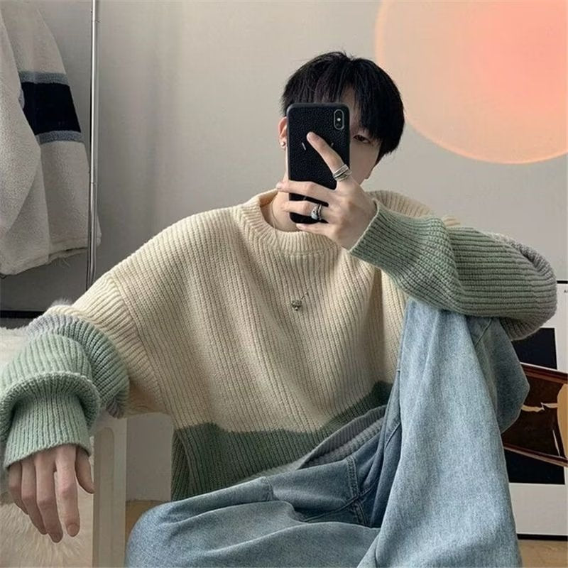Contrast Panel Oversized Knit Sweater