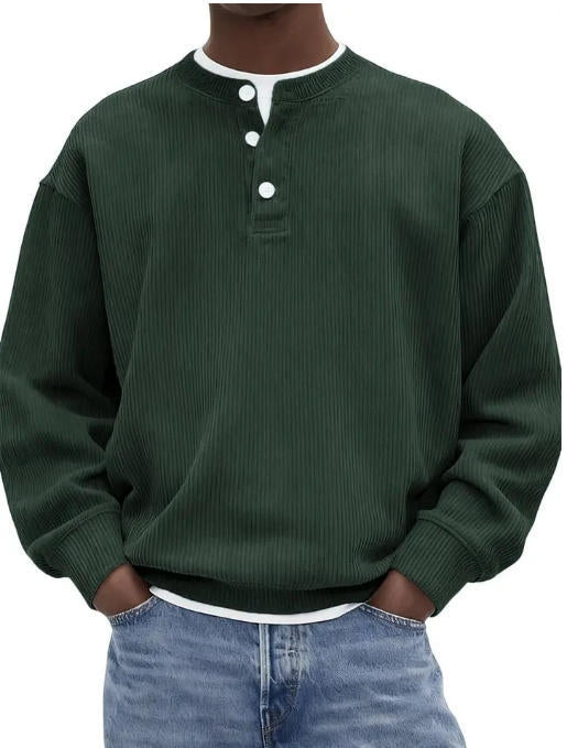 Ribbed Knit Henley Pullover