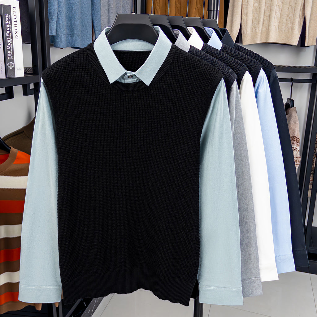 Premium Cotton Mock-Two-Piece Knit Sweater