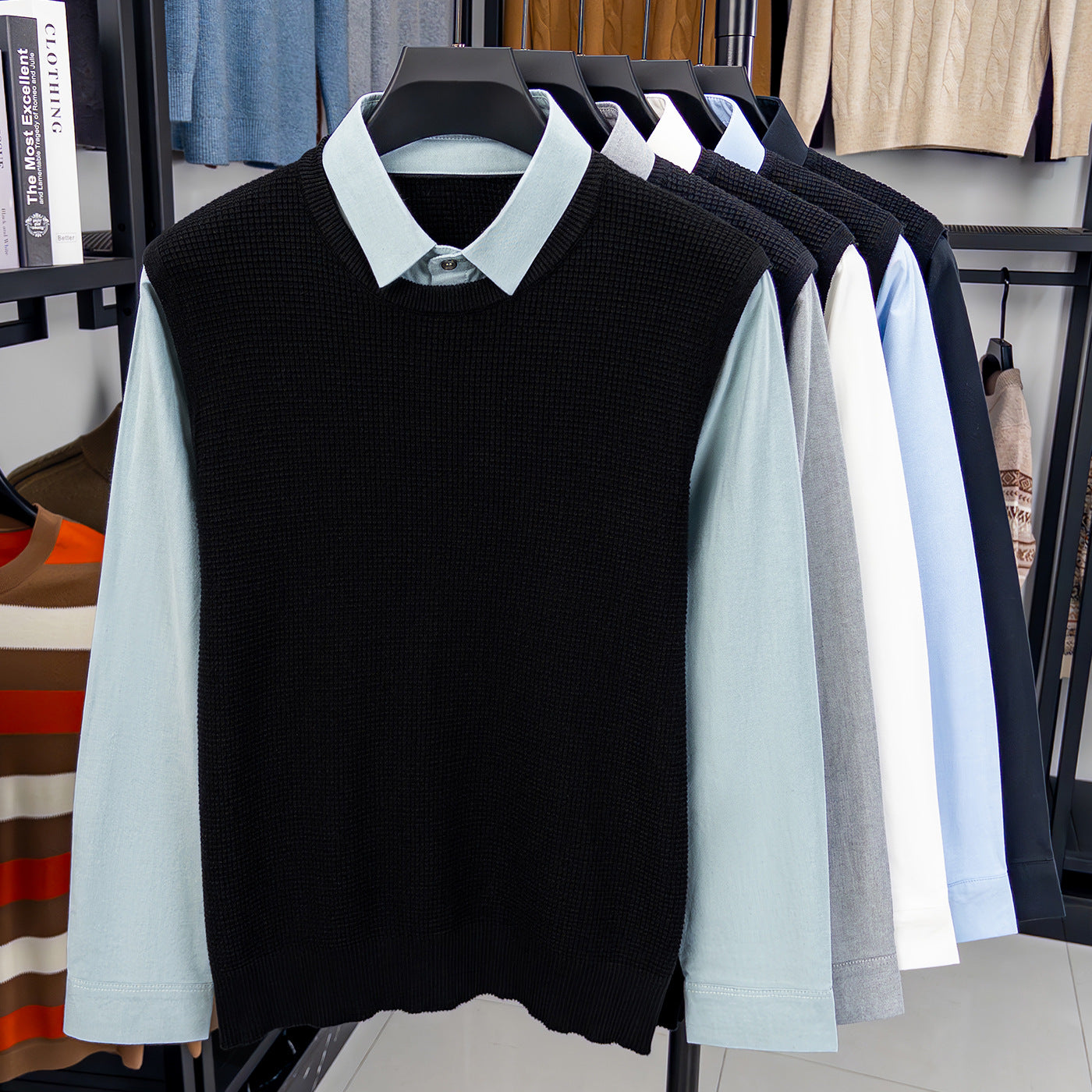 Premium Cotton Mock-Two-Piece Knit Sweater