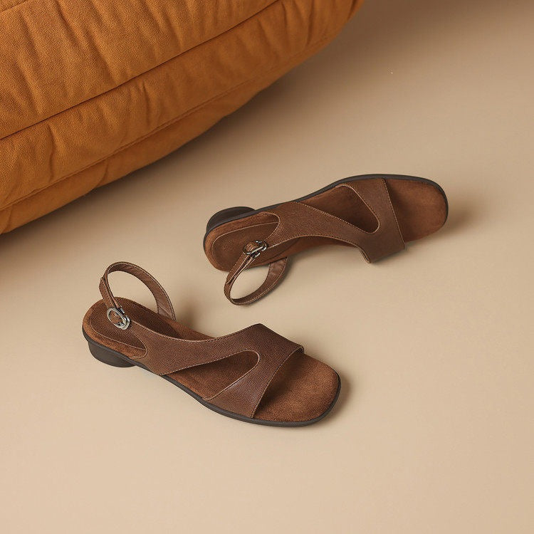 Buckle-Strap Leather Sandals