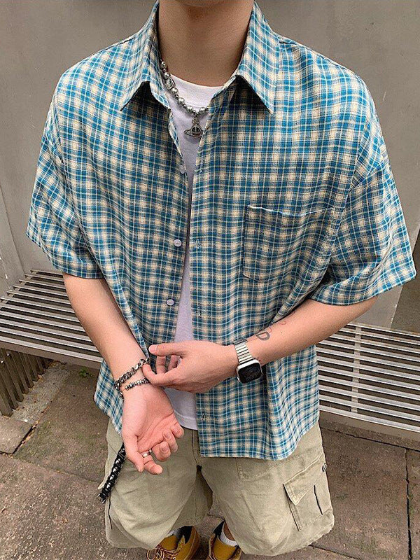 Vintage Plaid Short Sleeve Utility Shirt