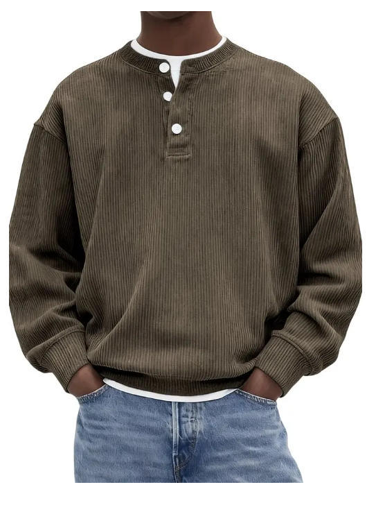 Ribbed Knit Henley Pullover
