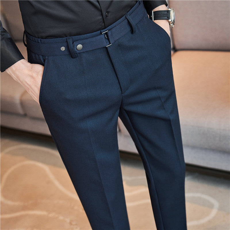 Tailored Slim-Fit Belted Dress Pants
