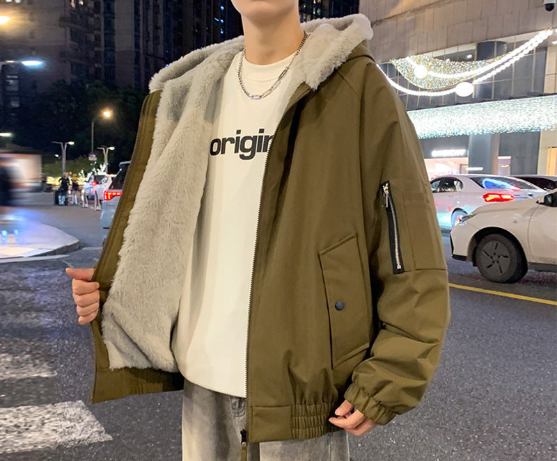Fleece-Lined Hooded Bomber Jacket