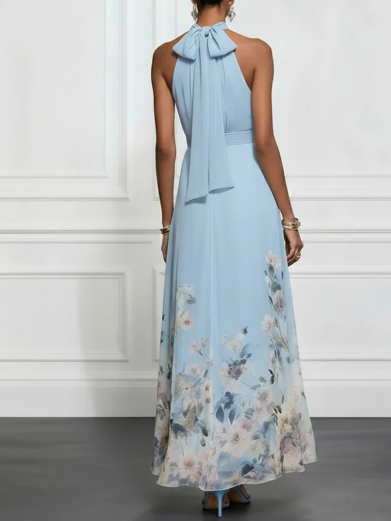 Floral Halter Chiffon Maxi Dress
