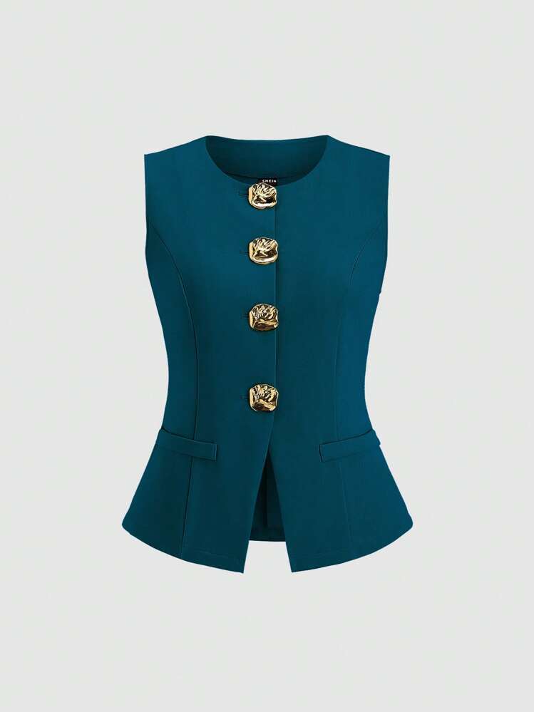 Sculpted Statement Button Vest