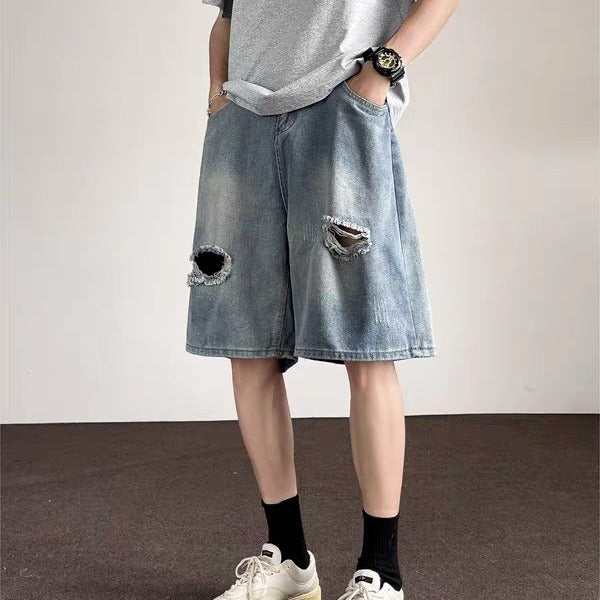 Loose-fit Denim Cargo Shorts