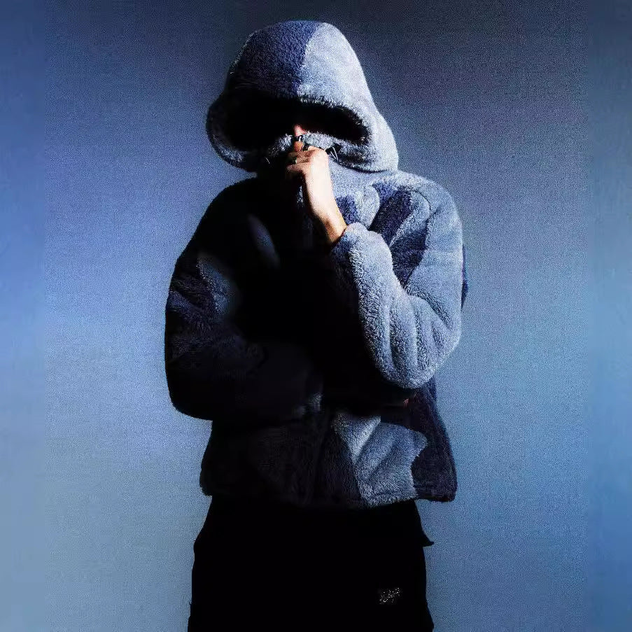 Geometric Plush Zip-Up Hoodie