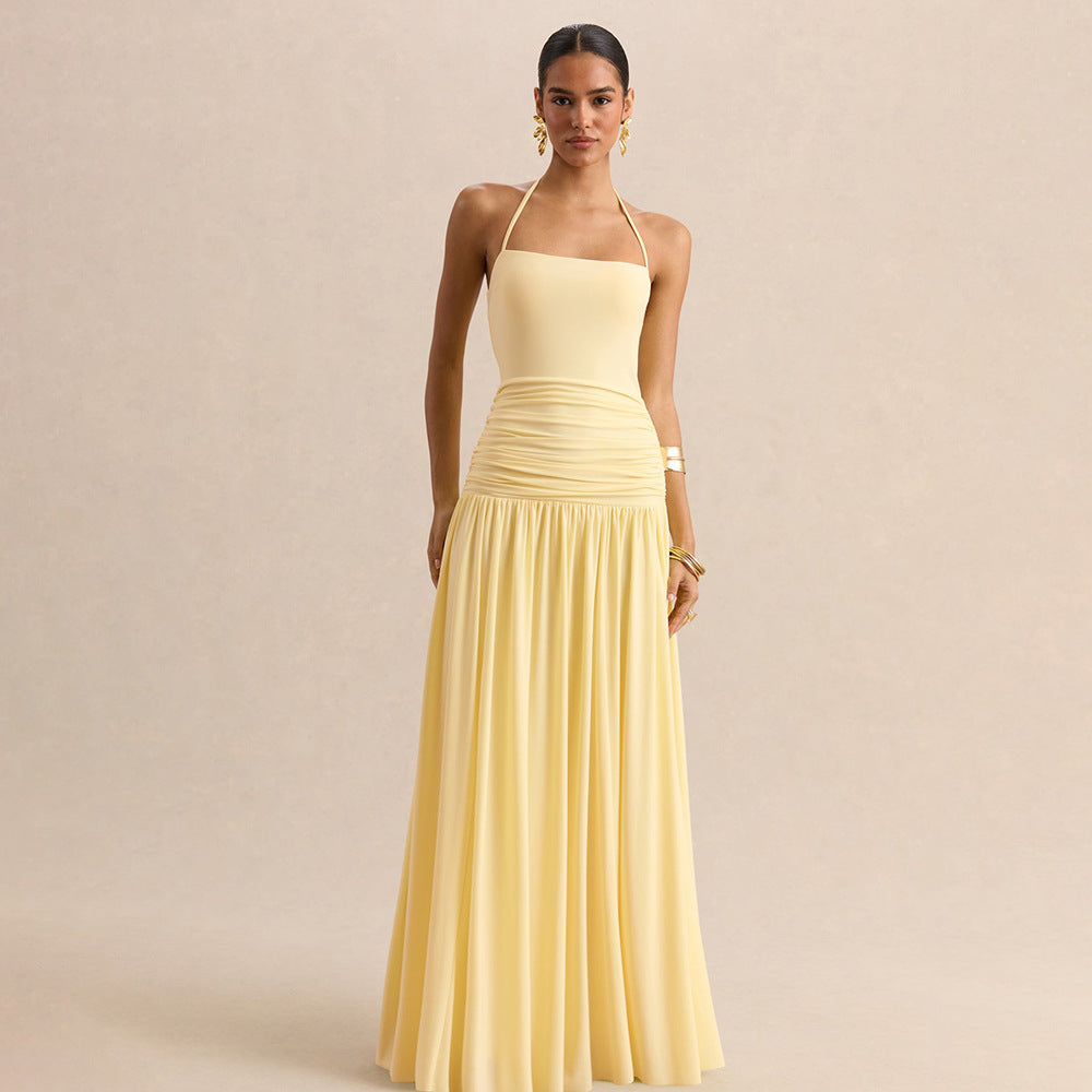 Strapless Pleated Maxi Dress